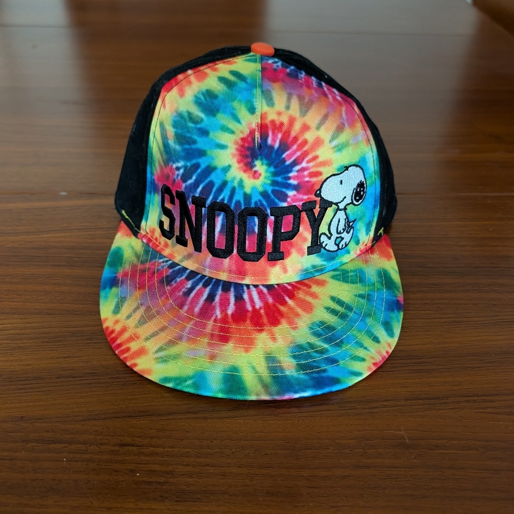 Snoopy Tie-Dye Snapback Hat Multicolor Pre Owned